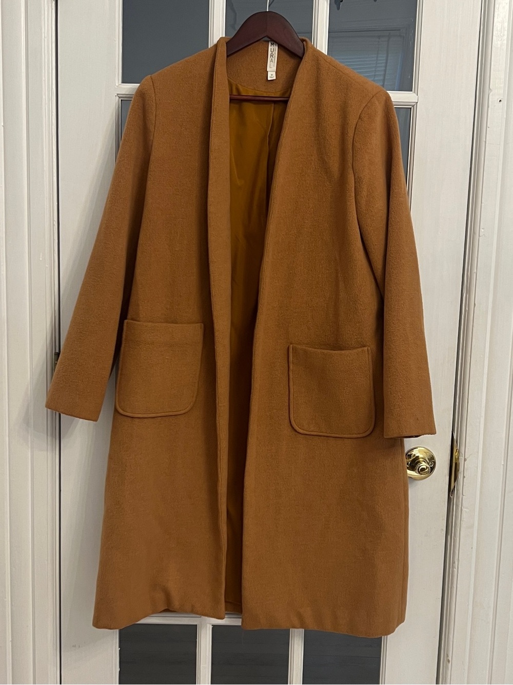 MURAL Women's Cognac Wool Blend Long Open Front Coat Size M